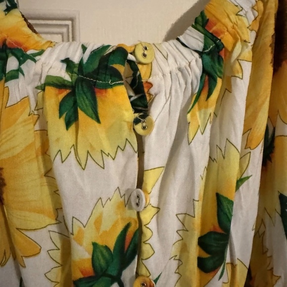 Kiss The Sky White Yellow Sunflower Women’s Button Tie High-Low Dress Large New - Picture 3 of 6